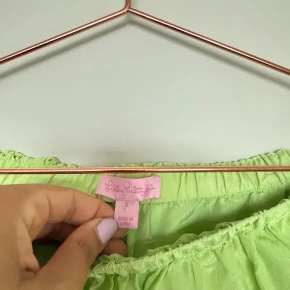 Lilly Pulitzer Women Silk Ginny Top Small Lime Green Coastal Y2K Summer Vacation - Picture 4 of 6